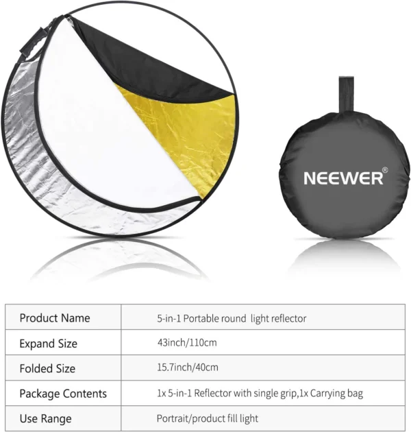 ⁦ערכת רפלקטור עגול נייד 5 ב-1  Neewer Reflector Kit⁩ – תמונה ⁦2⁩